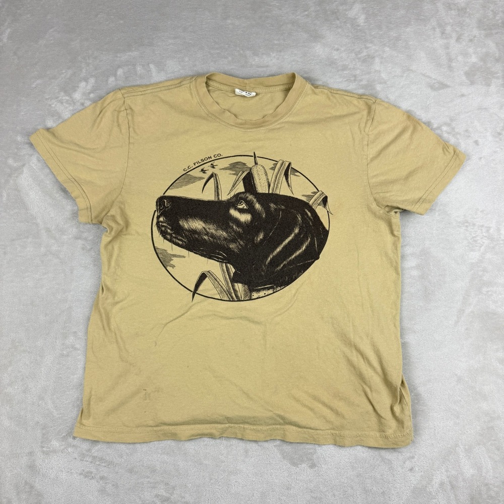 Filson Graphic T-Shirt Mens Large Tan Hunting Dog Lab Outdoor Nature USA Made